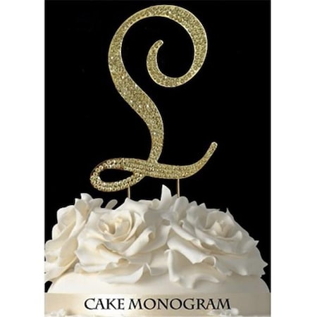 De Yi Enterprise 33015-Lg Monogram Cake Toppers - Gold Rhinestone - L